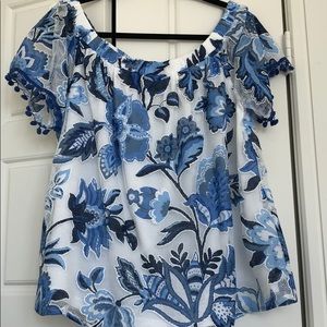 Blue floral lace off the shoulder top